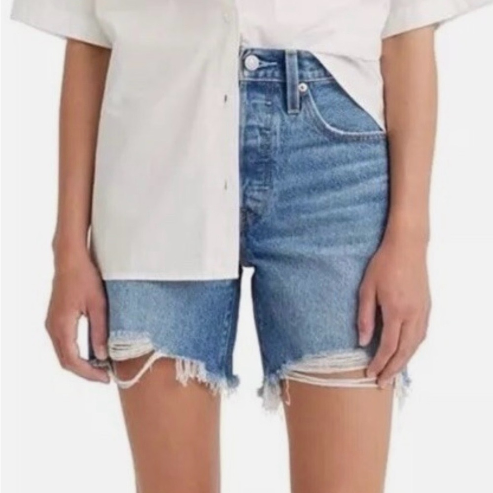 Levi's Light Blue Distressed  Mid tight Jean Shorts